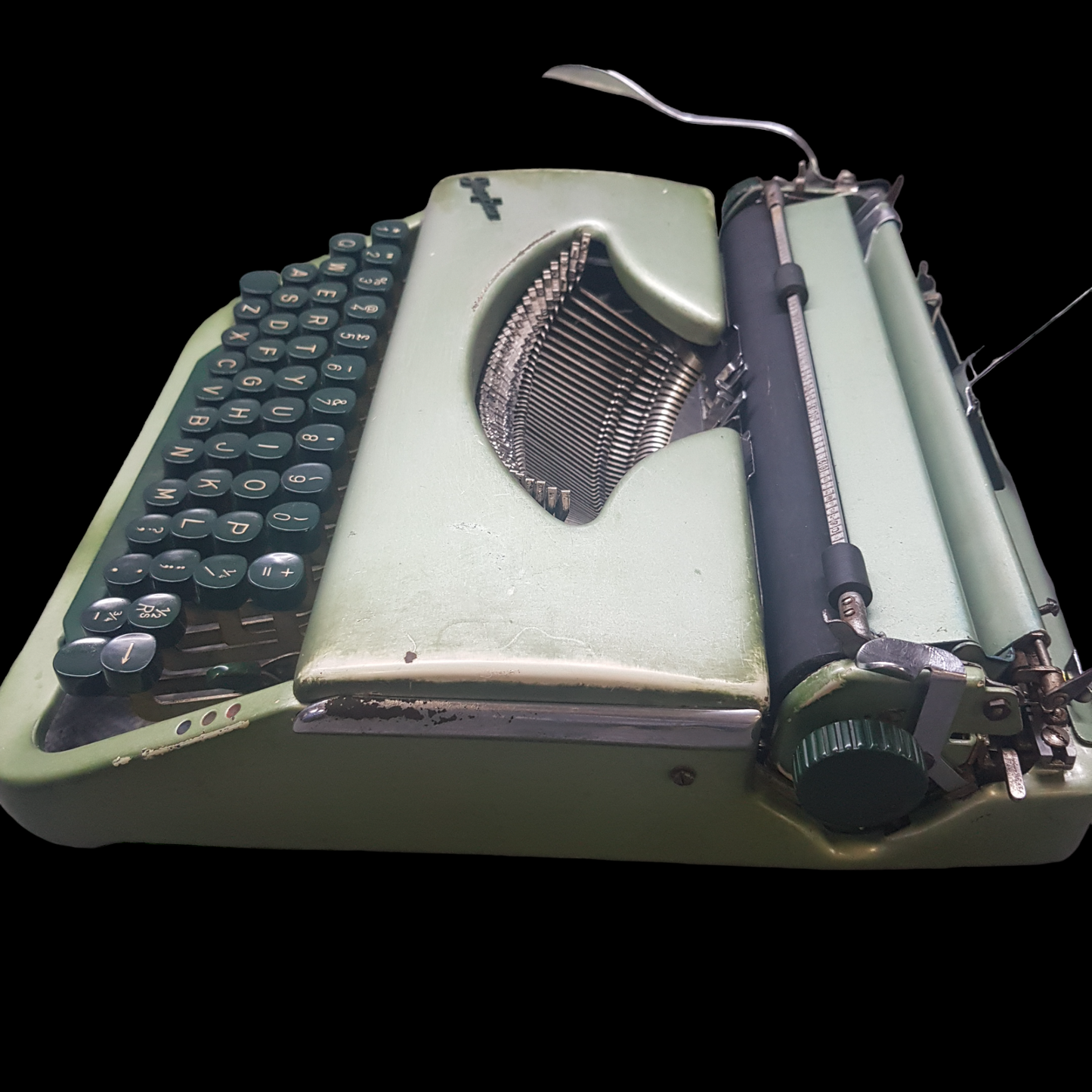 Image of Jaykay Typewriter. Portable Typewriter. Original Parrot Green. Made in India. Available from universaltypewritercompany.in