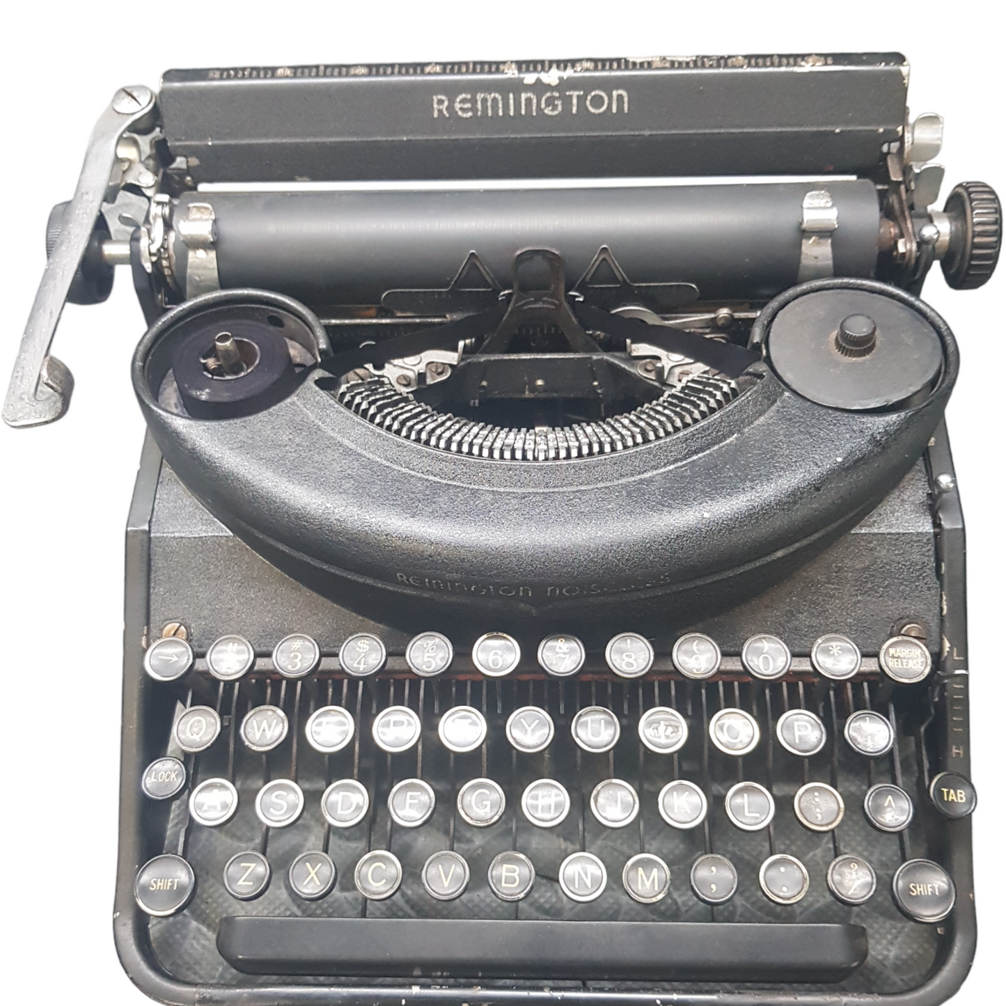 Image of Remington Noiseless Vintage Typewriter. A midsize, portable typewriter. Made in the USA with WW-II frame. Available from universaltypewritercompany.in.