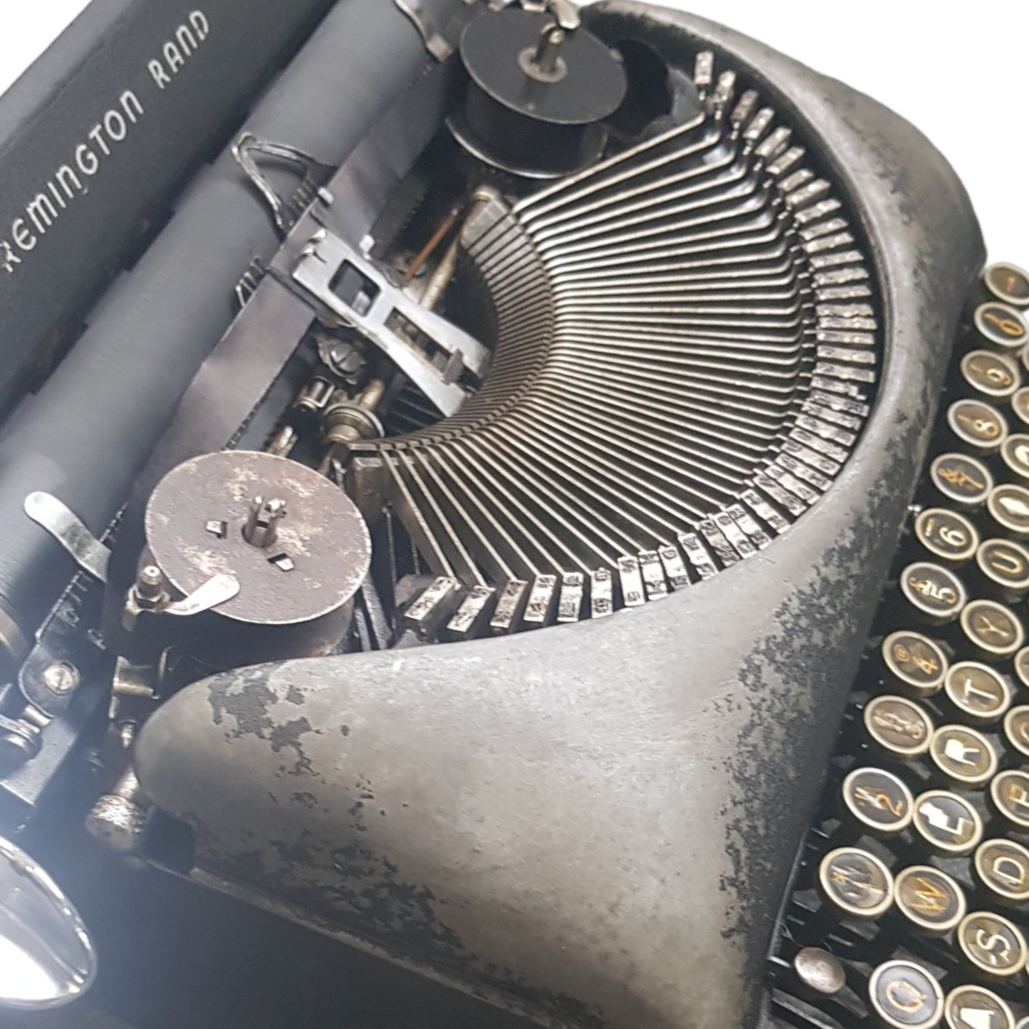Image of Remington 5 Model Typewriter. A mid Size Portable Typewriter. Made in the USA. Available from Universal Typewriter Company.
