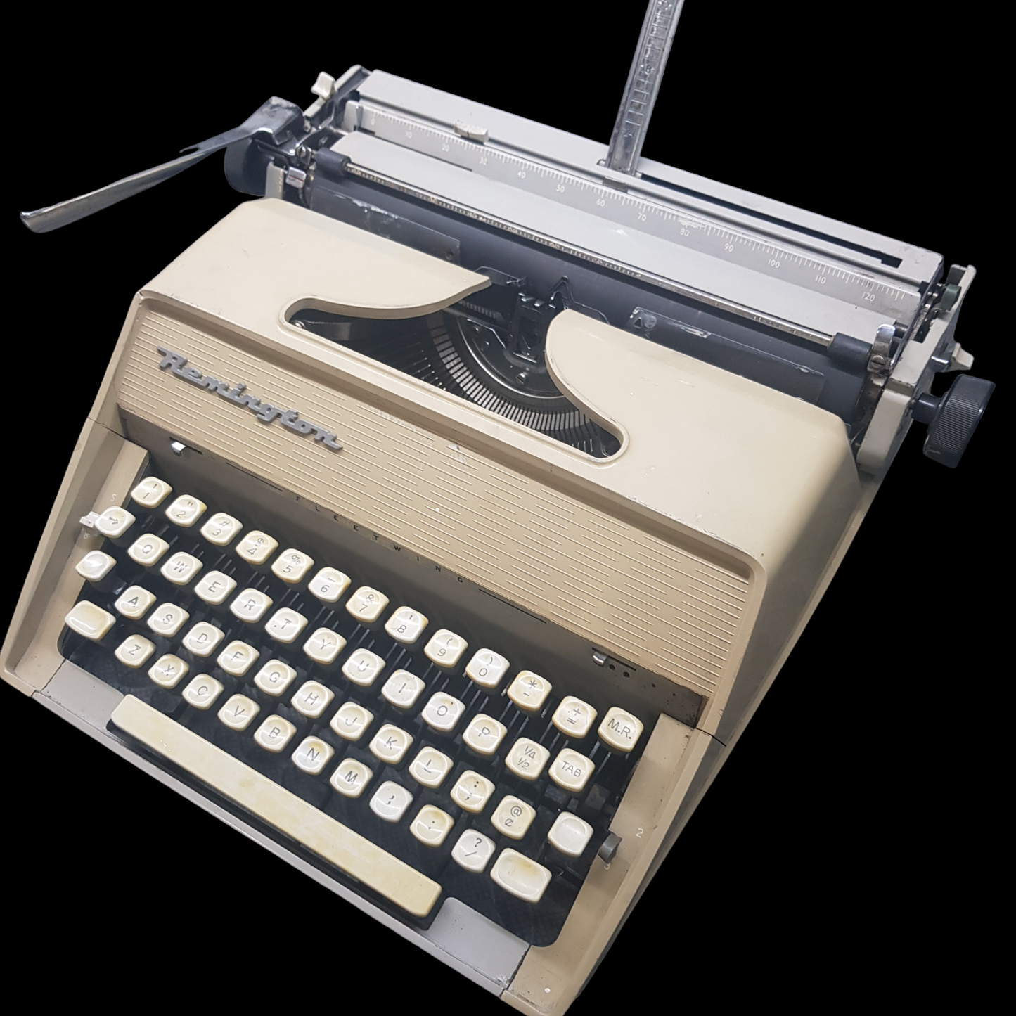Image of Remington Monarch Fleetwing Typewriter. A Midsize Classic Portable Typewriter. Made in USA. Available from universaltypewritercompany.in