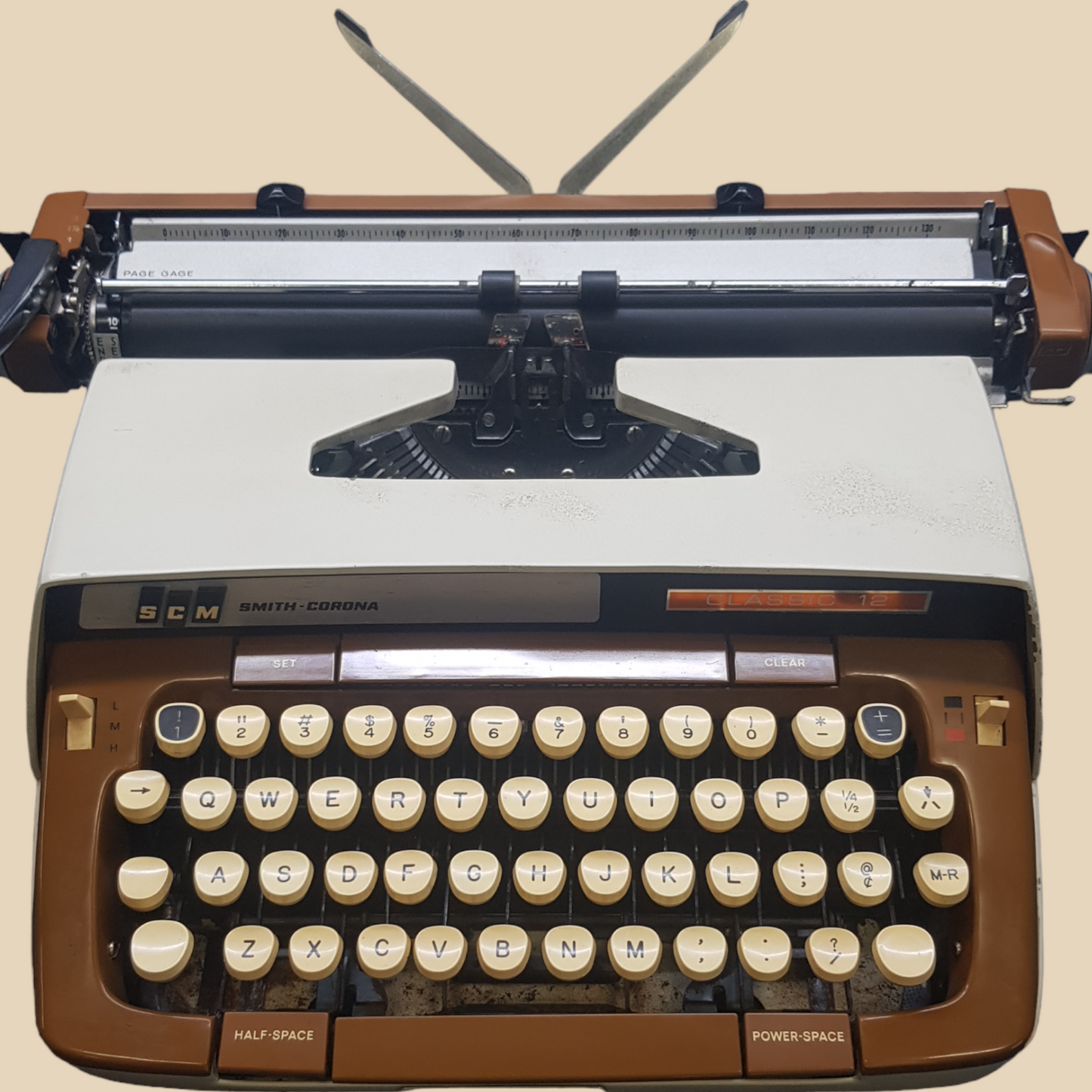 Image of SCM Smith Corona Classic Typewriter. A Big Portable typewriter. Made in the USA. Available from Universal Typewriter Company.