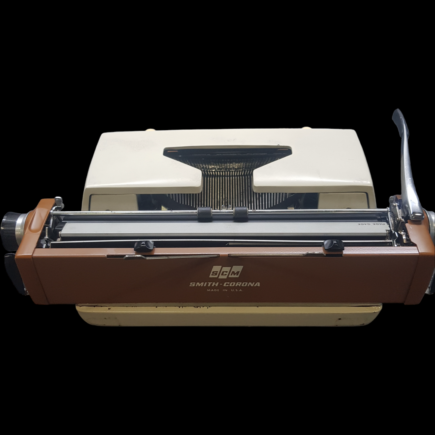 Image of SCM Smith Corona Classic Typewriter. A Big Portable typewriter. Made in the USA. Available from Universal Typewriter Company.