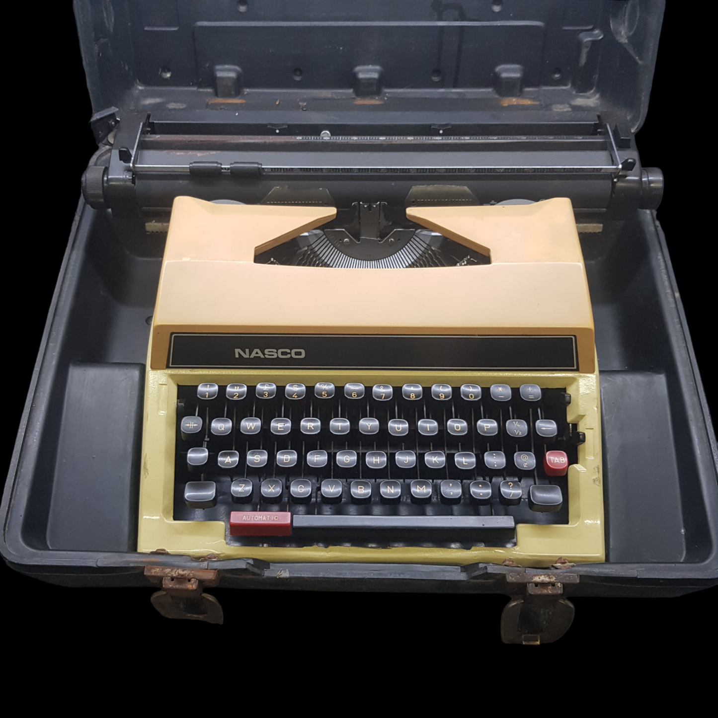 Image of Nasco 12 Typewriter. A Big Portable typewriter. Fibre Body. Available from Universal Typewriter Company.