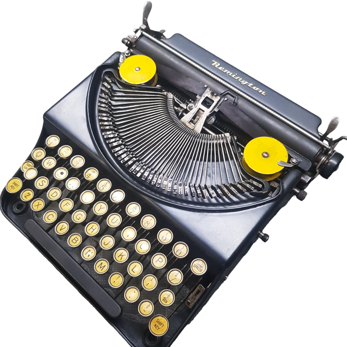 Image of Remington Mode 2 Lifting Typewriter. A Rare Antique Century old Metal Keyring Portable Typewriter. Made in the USA. Available from Universal Typewriter Company.