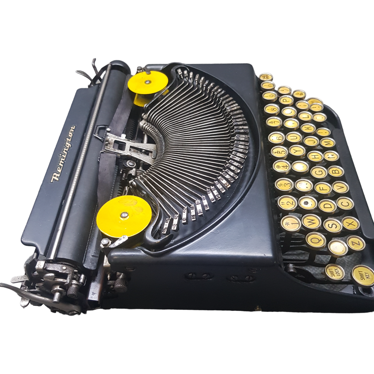 Image of Remington Mode 2 Lifting Typewriter. A Rare Antique Century old Metal Keyring Portable Typewriter. Made in the USA. Available from Universal Typewriter Company.