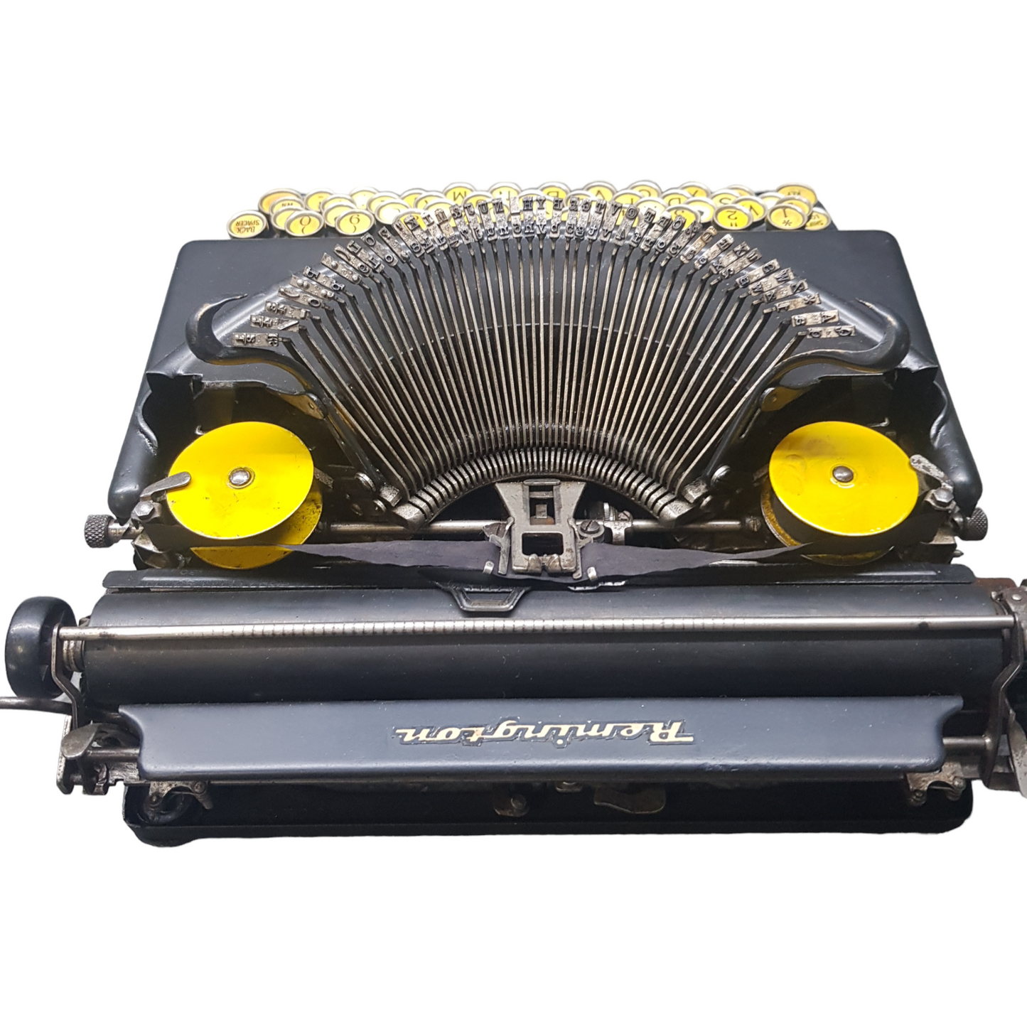 Image of Remington Mode 2 Lifting Typewriter. A Rare Antique Century old Metal Keyring Portable Typewriter. Made in the USA. Available from Universal Typewriter Company.