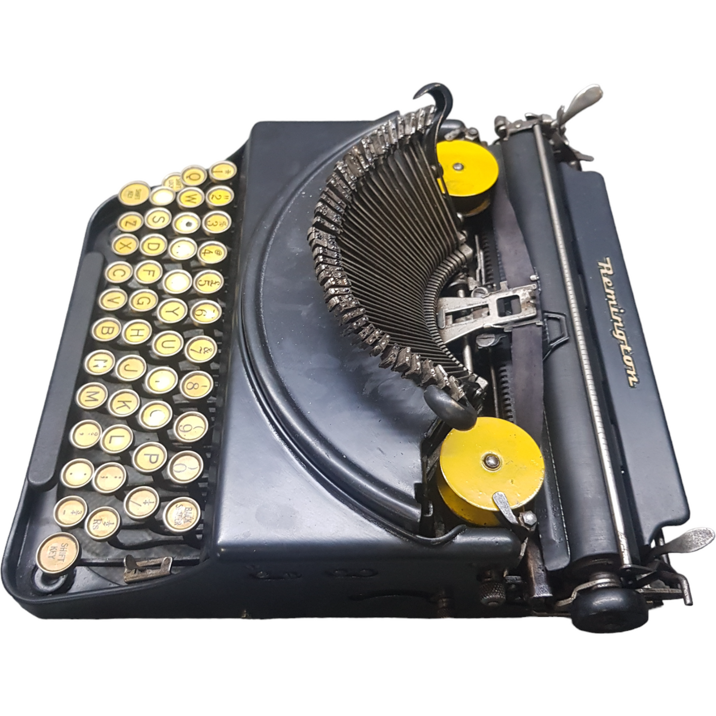 Image of Remington Mode 2 Lifting Typewriter. A Rare Antique Century old Metal Keyring Portable Typewriter. Made in the USA. Available from Universal Typewriter Company.