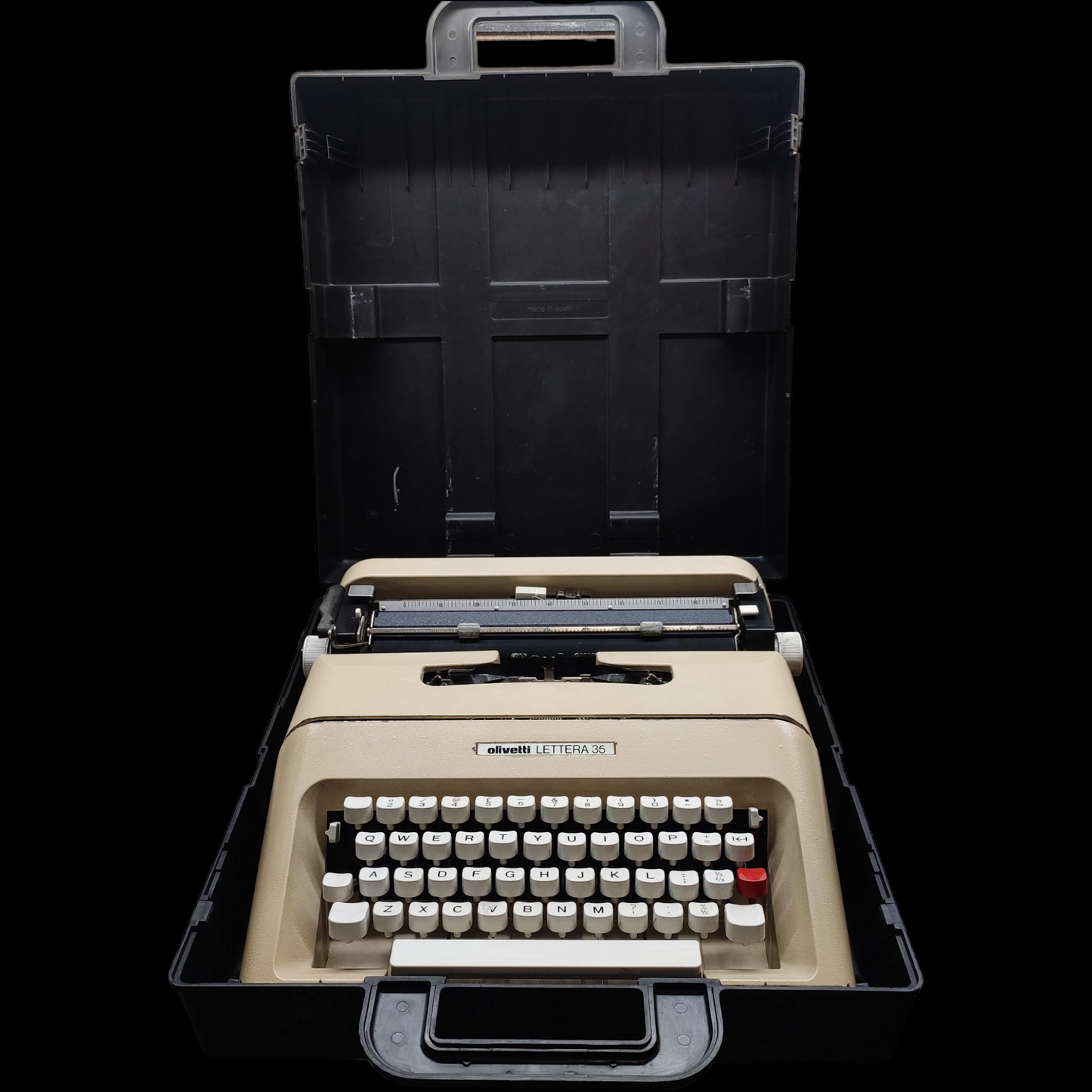 Image of Olivetti Lettera 35 Typewriter. Portable Typewriter. Made in Europe. Available with cover. Available from universaltypewritercompany.in