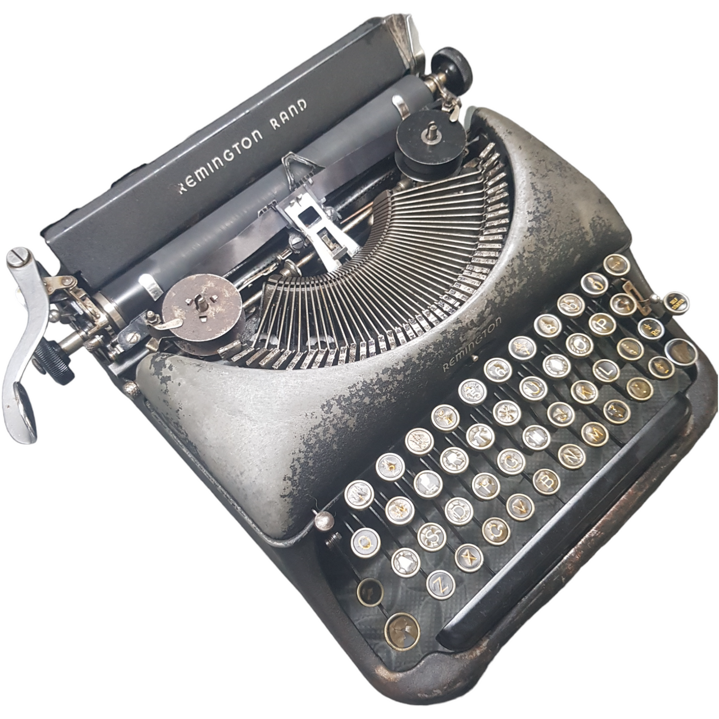 Image of Remington 5 Model Typewriter. A mid Size Portable Typewriter. Made in the USA. Available from Universal Typewriter Company.