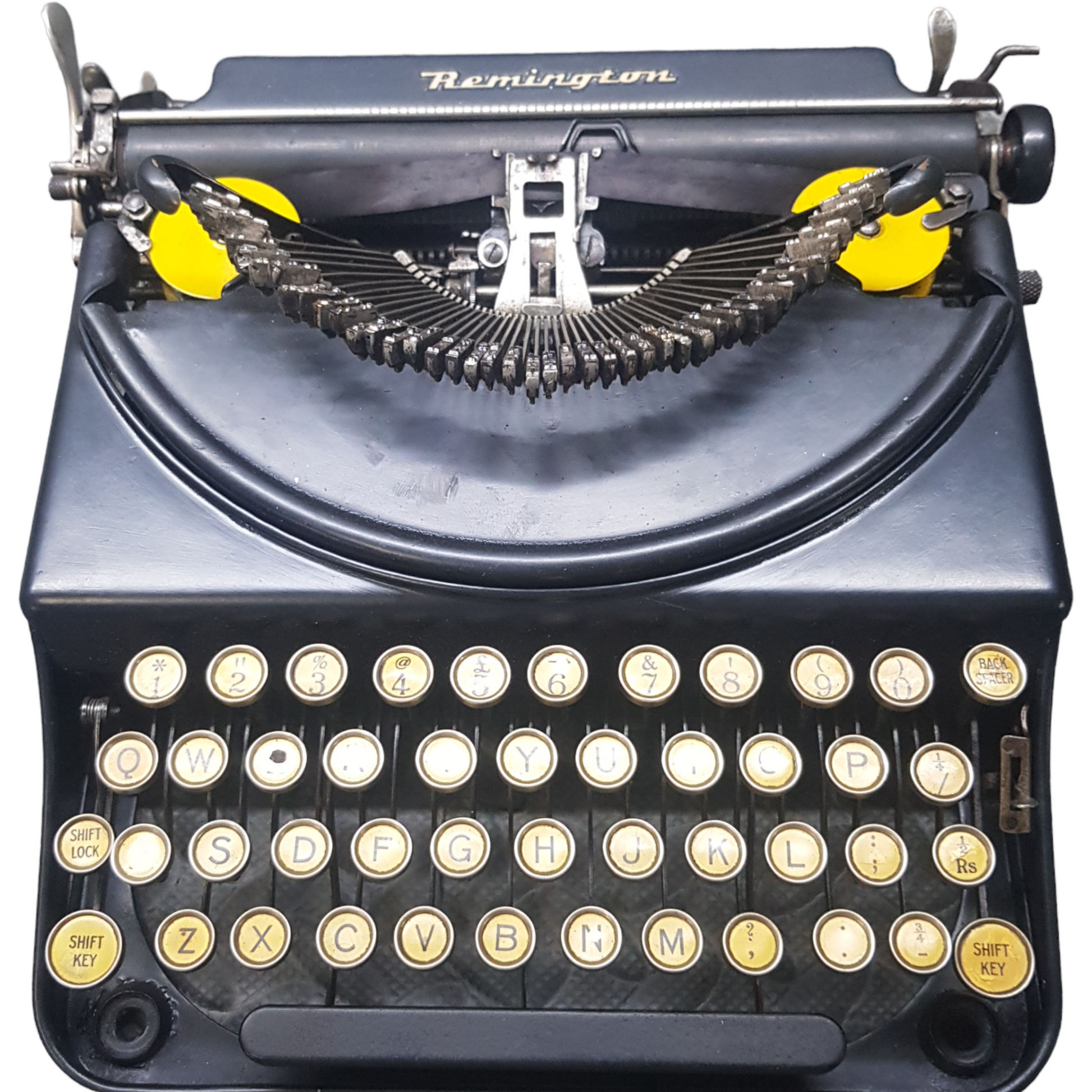 Image of Remington Mode 2 Lifting Typewriter. A Rare Antique Century old Metal Keyring Portable Typewriter. Made in the USA. Available from Universal Typewriter Company.