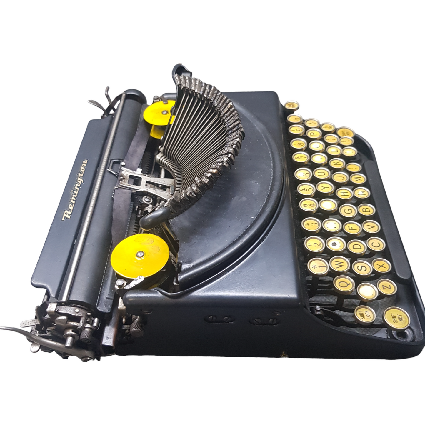 Image of Remington Mode 2 Lifting Typewriter. A Rare Antique Century old Metal Keyring Portable Typewriter. Made in the USA. Available from Universal Typewriter Company.