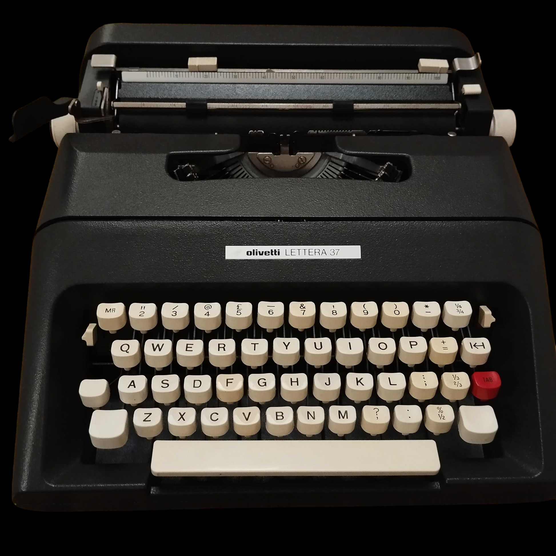 Image of Olivetti Lettera 37 Typewriter. Portable Typewriter. Made in Europe. Available with cover. Available from universaltypewritercompany.in